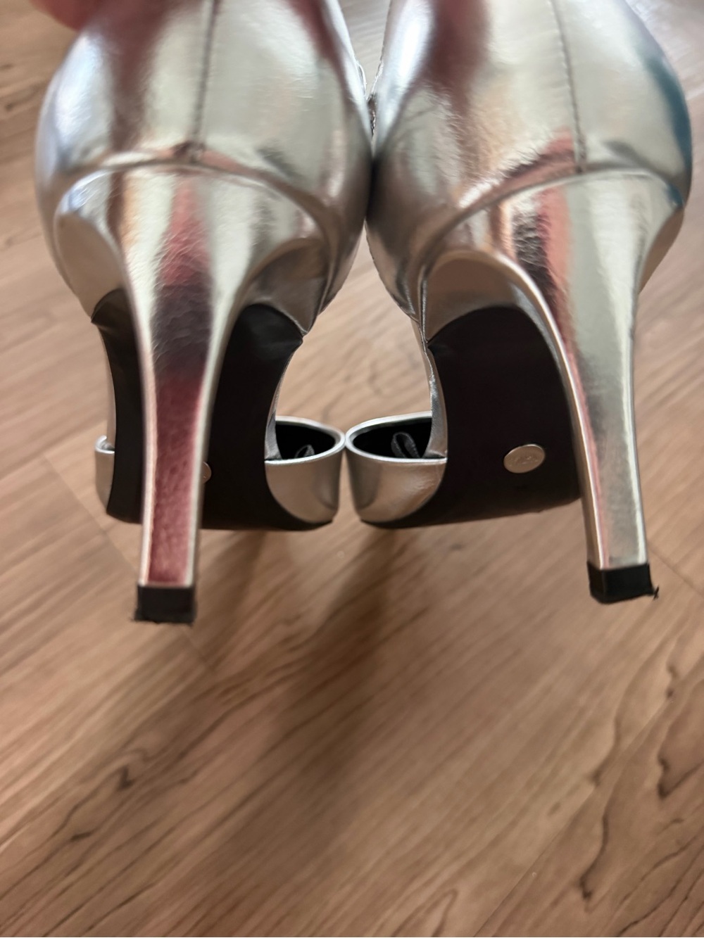 Zara Metallic Silver Pointed Toe Ankle Strap Pumps Women’s Sz 38 | US 8-8.5 EUC - Picture 5 of 6